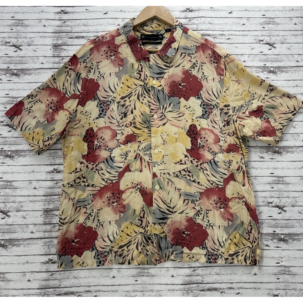 All Saints Camp Shirt Men's XL Floral Hawaiian Tropical Relaxed Fit Button Up